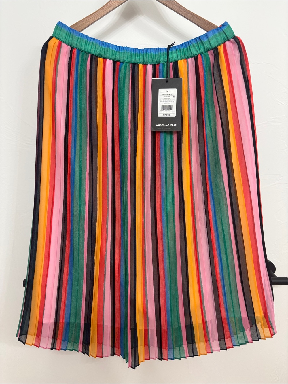Who What Wear Multicolor Vertical-Stripe Pleated Midi Skirt